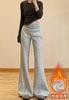Calça Jogger Flaire de Cintura Alta Americana para Mulheres, Novo Estilo Primavera e Outono 2025, Forrada com Lã, Emagrecimento, Calça Esportiva Casual Flaire