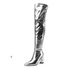 Botas largas doradas y plateadas con tacón grueso y punta fina, botas por encima de la rodilla de estilo europeo y americano, botas de mujer para otoño e invierno, comercio exterior transfronterizo, tallas grandes, AliExpress