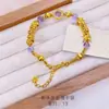 Pulseira Enrolada de Cobre Banhado a Ouro com Ametista, Contas da Sorte de Florzinhas Pequenas e Contas de Olho de Gato Escovado Dourado, Joias Empilháveis, Mesmo Estilo das Lojas de Ouro