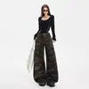 Calça jeans camuflada estilo girlcore americana transfronteiriça perna larga outono 2026 cintura alta solta slim fit calça cargo para mulheres