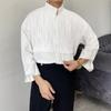 Primavera estilo palácio retrô escuro nicho camisa masculina manga longa design plissado costura babado bonito estilo coreano cabeleireiro
