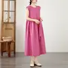 Vestido de Verano 2026 Retro Artístico de Algodón y Lino sin Mangas de Lunares para Mujer, Vestido tipo Tanque Juvenil Petite Adelgazante con Ceñidor en la Cintura