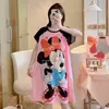 Pijama de Seda de Leche Pijama de Manga Corta Camisón de Mujer Verano Holgado Tallas Grandes Dibujos Animados Lindos Ropa para el Hogar