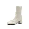 Botas Estilo Hada del Ballet Francés con Lazo Adelgazantes con Falda Otoño/Invierno 2026 Tacón Grueso Tacón Medio Botines Elásticos de Gamuza en el Tobillo