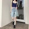 Shorts de mezclilla de pierna recta, cintura alta, corte A, adelgazantes para mujer, nueva colección de verano 2026, ligeros, elásticos y de corte holgado