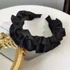 Diadema de Ala Ancha Plisada Geométrica Oval Fresca y Dulce Estilo Coreano Primavera Accesorios para el Cabello Femeninos Negros Simples