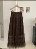 KEKEZOON Vestido de Malla de Hada Suave para Pastel Otoño Nuevo Cintura Alta Adelgazante Línea A Plisado Largo 8743