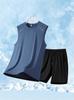 Traje de Chaleco y Shorts de Seda de Hielo para Hombre para Verano, para Correr, de Secado Rápido, Transpirable, Deportivo, Malla de Hielo, Casual