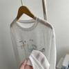 Estilo Coreano Fino Grafite Animal Manga Longa Roupa de Proteção Solar Desenho Animado Casual Solto Blusa Ligeiramente Transparente Camiseta Top Tendência
