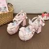 Zapatos Lolita, zapatos de tacón alto con lazos, adecuados para fiestas de té, versátiles zapatos Lolita blancos, zapatos Mary Jane adelgazantes de primavera