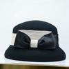 Huaqiao Otoño e Invierno elegante retro estilo Hepburn sombrero de lana con cinturón de hilo de cáñamo francés sombrero de pescador sombrero de cubeta femenino