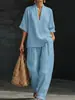 Conjunto de Lino de Dos Piezas Casual, Cómodo y Sencillo para Mujer - Primavera 2026 Amazon Transfronterizo