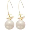 Brincos de Pérolas com Lantejoulas Douradas Europeus e Americanos Design de Nicho Feminino Gancho de Orelha Elegante Brincos Elegantes Versáteis Leve Luxo Sensação de Alto Padrão