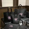 Bolso de mano para mujer de gran capacidad con logo impreso, tienda de ropa de alta gama, bolsa de regalo verde para compras, lazo, venta al por mayor