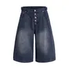 Pantalones Cortos de Lona de Trabajo Estilo Americano para Hombre, Moda Callejera Punk de Verano, Cierre de Botón, Lavado Vintage, Corte Holgado, Pantalones Cortos a la Rodilla