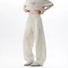 Calça esportiva casual de tamanho grande estilo americano, calça reta de perna larga para o verão com retalhos, calça de trabalho solta de secagem rápida para homens