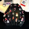Suéter jacquard navideño, corte holgado para hombre, tejido de estilo casual para otoño e invierno, cálido top/chaqueta rojo y negro para parejas