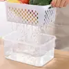 Caja Drenable para Conservar Frescura Caja Drenable de Doble Capa para Conservar Frescura Caja Drenable para Cocina Congelados Caja de Almacenamiento Drenable para el Hogar