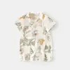 Macacão Curto de Gaze de Fibra de Bambu para Bebê Verão Ultra-Fino Roupas de Engatinhar para Bebê Manga Curta Macacão de Verão Estilo Manxi