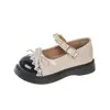 Zapatos Pequeños de Cuero Redondos Franceses para Niñas 2026 Nuevo Primavera Otoño Lazo Zapatos de Una Sola Hebilla Bloques de Color Boca Baja Mary Janes Zapatos para Niñas