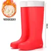 Botas de Chuva Femininas Adulto Impermeáveis Antiderrapantes Moda Botas de Chuva Sola Macia Confortáveis Cano Médio Engrossadas Quentes Galochas Sapatos de Borracha Botas de Chuva