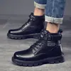 Botas Martin de caña alta forradas de forro polar para hombre, Versátiles de estilo coreano, Zapatos cálidos de algodón de suela gruesa, Botines casuales de cuero