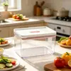 Caixa Plástica para Armazenamento de Alimentos Mais Vendida no Exterior com Cesta Drenante Grande, Selada e Conserva Frescor, Formato Quadrado, Caixa Portátil para Armazenamento na Geladeira