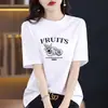 Camiseta de Manga Corta de Algodón Puro Azul Cielo para Mujer 2026 Nuevo Verano Talla Grande Efecto Adelgazante Cubre Vientre Top de Media Manga de Alta Gama