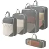 Bolsa de almacenamiento de viaje con compresión de malla transfronteriza, juego de cinco piezas, organizador de artículos de tocador, bolsa de clasificación y organización para equipaje de ropa y zapatos