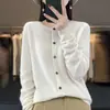 Cardigan de lã novo para Outono e Inverno feminino gola redonda manga longa suéter de alta qualidade top versátil casaco de pronta entrega de primeira linha