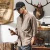 Camisa de Algodón y Lino Estilo Chino Manga Tres Cuartos para Hombre Verano 2025 Nueva Delgada Retro Cuello Mao Tendencia Marca Camisa de Manga Corta