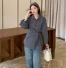 Tallas Grandes Otoño Nuevo Diseño Francés Camisa Irregular con Cintas en la Cintura Tops Nicho
