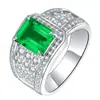 Anillo de celebridad en vivo dominante con grupo completo de diamantes incrustado rectangular de imitación de gema de topacio natural de corte esmeralda