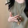 Nuevo Collar de Pluma de Bronce Zen Chino para Mujer Estilo Étnico Bohemio Doble Capa Cadena Larga para Suéter Accesorios