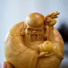 Talla en Madera Maciza de los Tres Inmortales de la Fortuna, la Prosperidad y la Longevidad, Adorno Tallado a Mano para el Hogar o la Oficina, Presentando al Dios de la Longevidad y al Dios de la Riqueza, Hecho de Sándalo Dorado