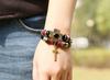 Joyería europea y americana pulsera de cordón de madera tejida de cuero de vaca pulsera de cuero de estudiante pulsera de aleación con cruz