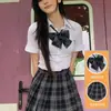 Traje de Verano Original Uniforme JK Cintura Ajustada Manga Corta Camisa Falda Cuadros Gris Carbón Chic Falda Corta Dulce y Picante Estilo Preppy