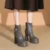 Botines Impermeables de Plataforma Cuadrados Nuevos de Otoño e Invierno para Mujer con Tacón Grueso, Hebilla Metálica y Cremallera Lateral