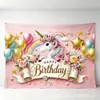 Nueva decoración de fondo de cumpleaños temática de unicornio para comercio exterior transfronterizo, tela de fondo de arcoíris para fiesta de cumpleaños estilo soñador