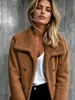 Otoño Invierno Nuevo Abrigo de Ante Sintético con Borrego para Mujer de un Solo Botón Solapa Grande Forro de Terciopelo Cálido Estilo Retro Americano