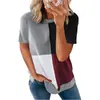 Primavera/Verão 2026 Site Independente da Amazon Moda Feminina Europeia e Americana Casual Blusa Color-Block Camiseta Gola Redonda Casual Versátil