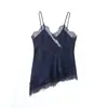 Ropa de Mujer Transfronteriza Primavera y Verano 2026 Multicolor Satín Estilo Europeo y Americano Patchwork Encaje Camisola Asimétrica para Mujer