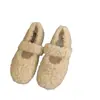 Zapatos de lana de cordero suaves, estilo hada, mullidos, con punta redonda, para exteriores, diseño de una correa, zapatos de algodón para mujer, cálidos para embarazadas, otoño e invierno