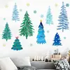 Árbol de Navidad Acuarela Nórdica Pegatina de Pared Pino Colorido Copo de Nieve Pintura Autoadhesiva Pegatina Decoración de Pared Atmósfera Navideña
