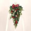 Árbol invertido de PVC con hojas de eucalipto transfronterizas de Hongyu, decoración navideña a cuadros con frutos rojos para colgar en la puerta del hogar.