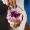 Flor de jabón de rosa simulada, Flor inmortal, Cesta tejida con flores de gypsophila, Cesta de mano, Accesorios para regalos de recuerdo, Venta al por mayor transfronteriza