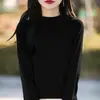 Suéter de punto fino para mujer, cuello semialto, dobladillo enrollado, para primavera y otoño, suéter de punto fino, ajuste holgado, camiseta básica, top corto, transfronterizo