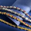 Nuevo Conjunto de Collar y Pulsera de Cruz en Forma de X de Metal Pulido con Diamantes de Color Rojo Rosa, Diamantes Blancos e Incrustaciones de Circonita