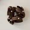 Goma para el pelo fruncida de cuentas versátil de alta gama estilo coreano para mujer, accesorio para el pelo elegante de satén para coleta Otoño e Invierno