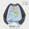 Camiseta de Manga Larga para Niños Estilo Occidental Nuevo Estilo Primavera y Otoño Ropa de Moda para Niños Medianos y Grandes Algodón Puro Manga Raglán